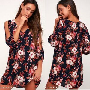 Lulus Shifting Dears Navy Floral Shift Dress, S